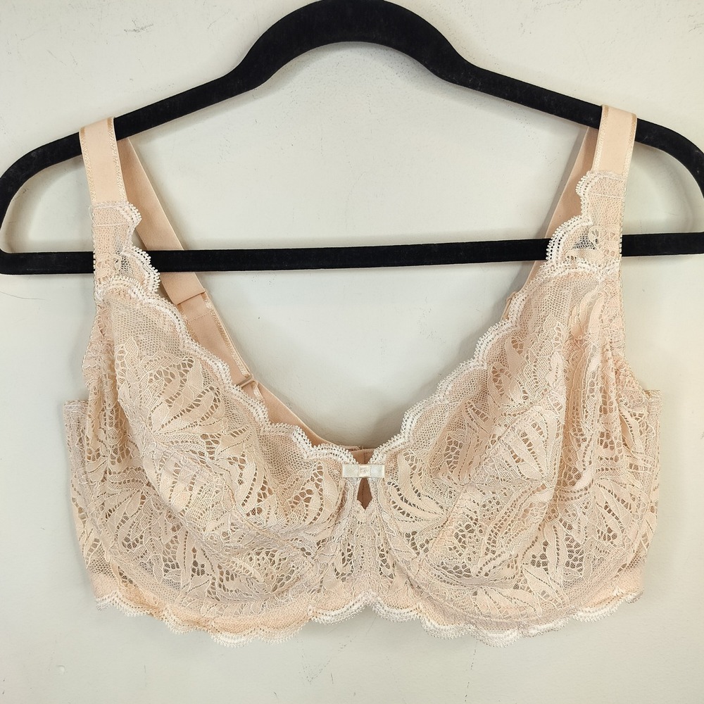 Felina Lace Underwire Bra 38DDD Unlined Full Coverage Romantic Beige